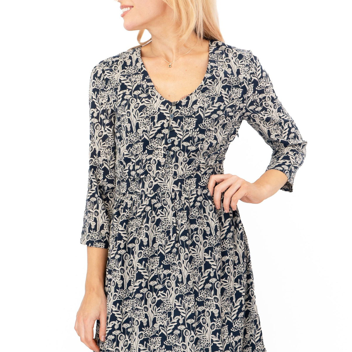 Seasalt Navy Floral Feather Slate Midi Dress Quality Brands Outlet