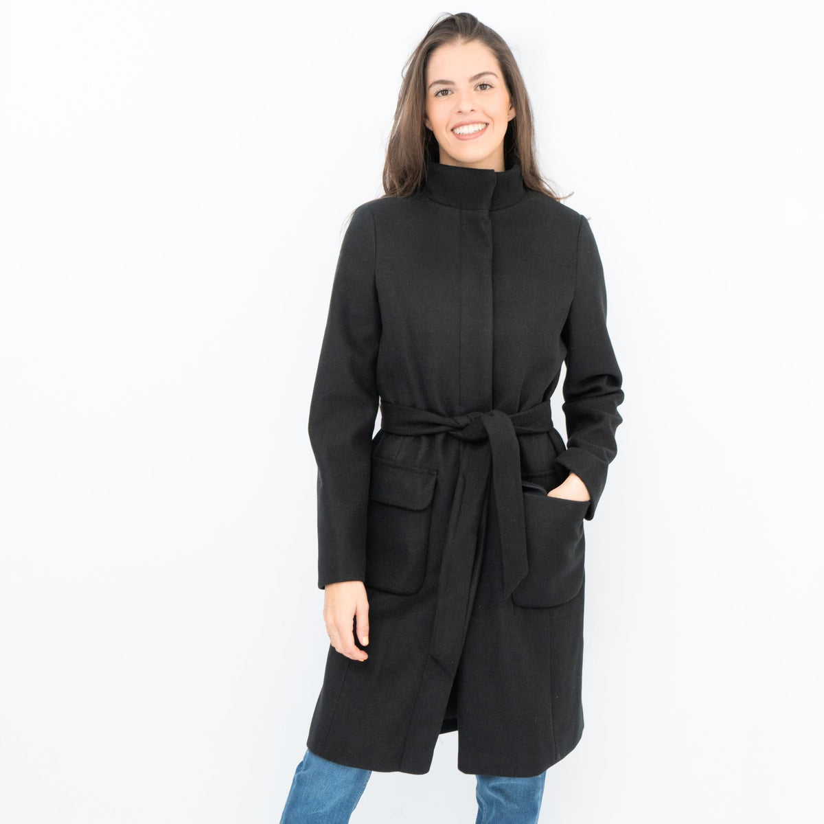 Funnel neck hotsell belted coat