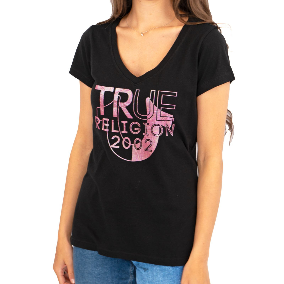 black and pink true religion shirt