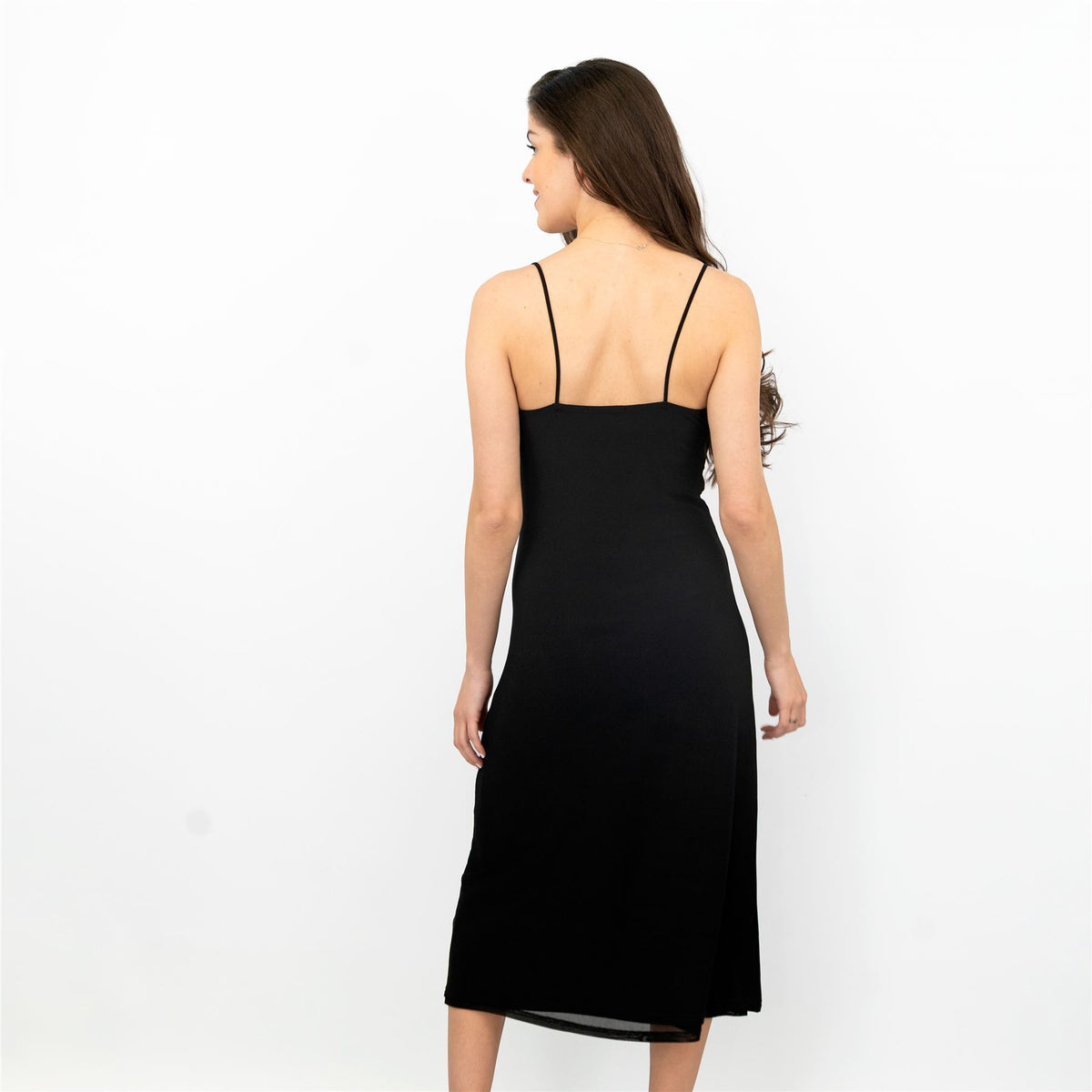 Black Sleeveless Spaghetti Strap Midi Dress for Elegant Looks – Quality