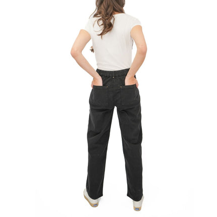 M&S Black Straight Leg Trousers Stretch Cotton Rich Relaxed Utility - Quality Brands Outlet