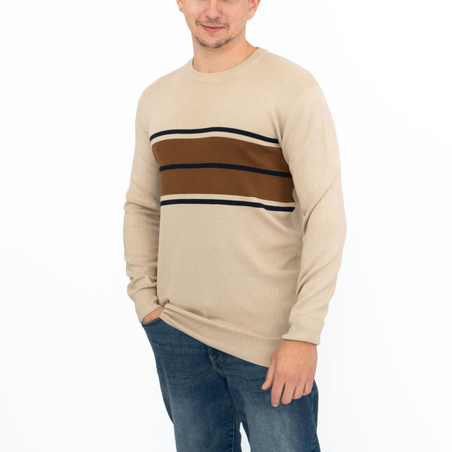 Mens Jumper Colour Block Stripe Tan-Quality Brands Outlet-