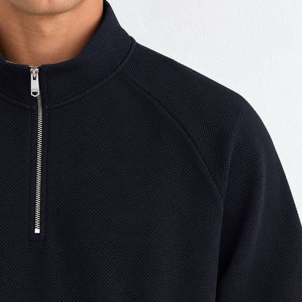 Mens Jumpers Half Zip Sole Textured Long Sleeve Tops – Navy