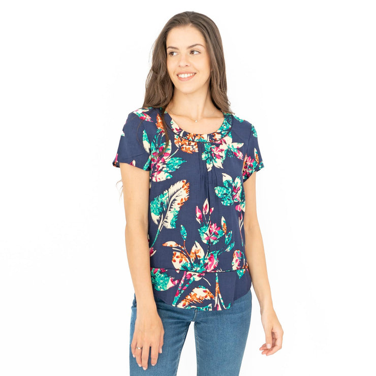 M&S Per Una Navy Floral Short Sleeve Summer Tops - Quality Brands Outlet