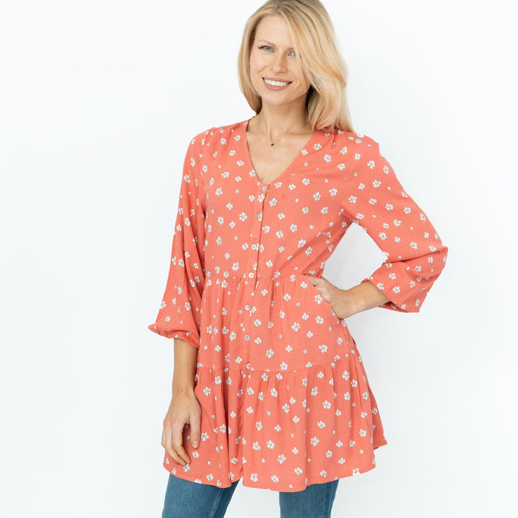 White Stuff Coral Bella Floral Print Long Sleeve Tunic Dress - Quality Brands Outlet