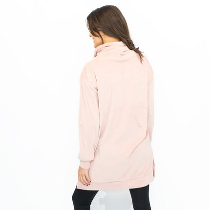 Lipsy London Pink Velour Cosy Snuggle Longline Tops Loungewear-Quality Brands Outlet-