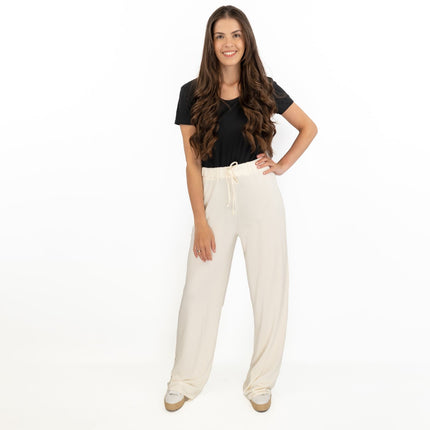 Coast Cream Stretch Drawstring Joggers Elasticated Waist Long Wide Leg Trousers-Quality Brands Outlet-