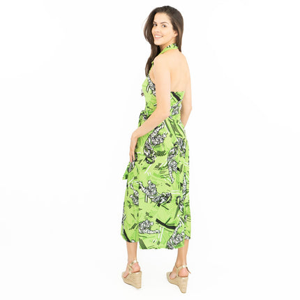 Karen Millen Green Tiger Print Sleeveless Summer Midi Dresses