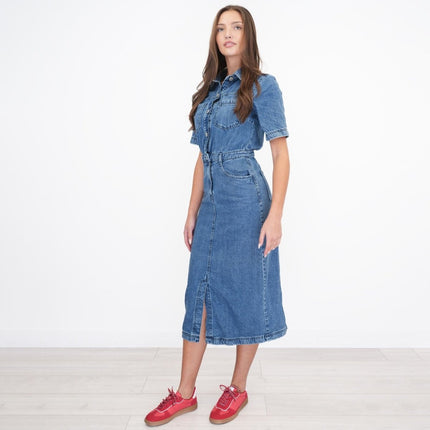 M&S Denim Utility Blue Midi Dress-Quality Brands Outlet-