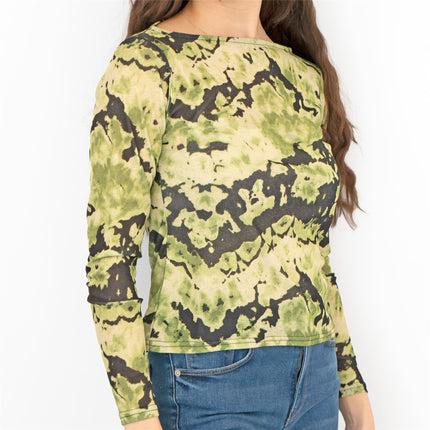 Karen Millen Green Abstract Print Long Sleeve Tops-Quality Brands Outlet-