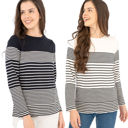 Wood On The Hill Women Long Sleeve White Striped Lightweight Jumpers