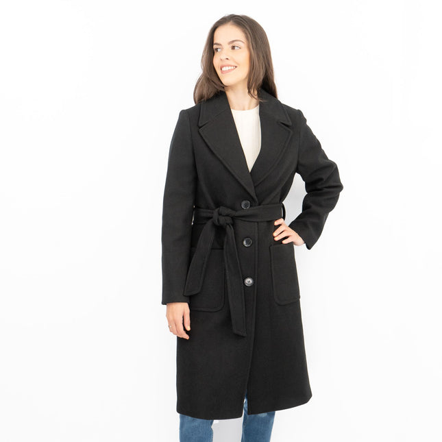 M&S Black Belted Tailored Coat-Quality Brands Outlet-