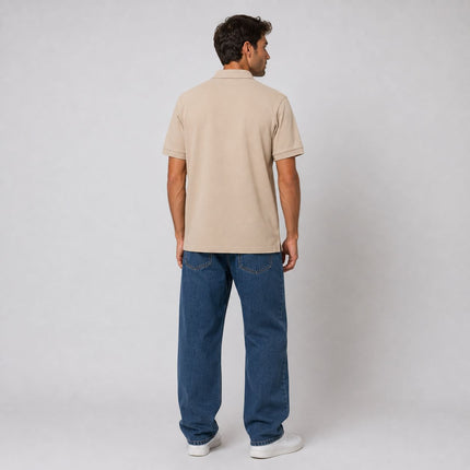Mens Summer Tops Short Sleeve Beige Polo Shirts Premium Brand