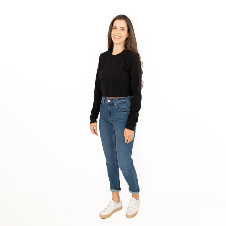 True Religion Black Soft Cotton Sweatshirt Long Sleeve Crop Tops