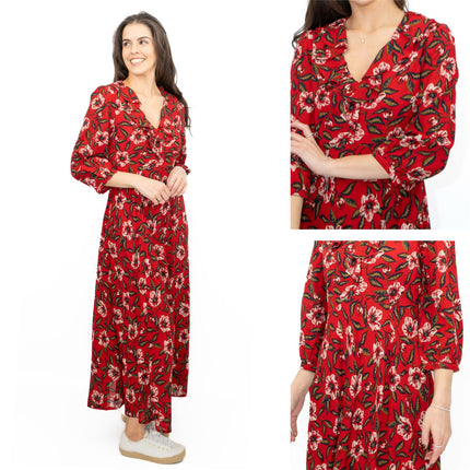 Seasalt Red Furled Flower Dress in Mary Rose Flo Print-Quality Brands Outlet-