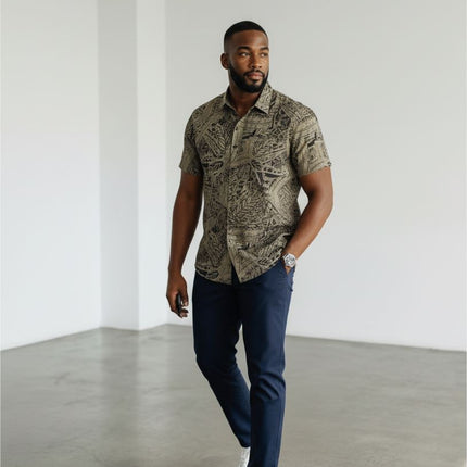Mens Shirts Short Sleeve Cuban Collar Shirt Olive Green - Quality Brands Outlet