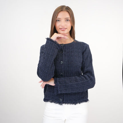M&S Button Up Fringe Cardigan Navy-Quality Brands Outlet-