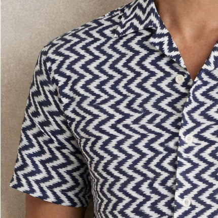 Mens Florida Chevron Print Shirt Cuban Collar Navy - Quality Brands Outlet