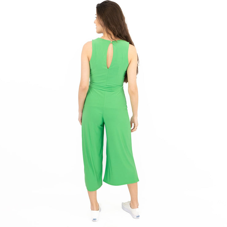 Karen Millen Jumpsuit Green Belted Jersey Cropped Wide Leg Sleeveless Playsuit