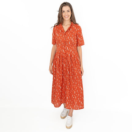 Seasalt Charlotte Orange Fish Short Sleeve Midi Fit & Flare Dress-Quality Brands Outlet-