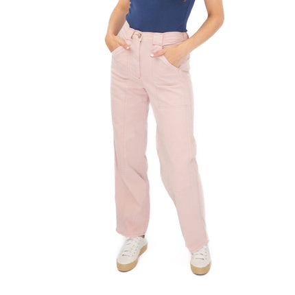 M&S Pink Straight Leg Trousers Stretch Cotton Rich Relaxed Utility - Quality Brands Outlet