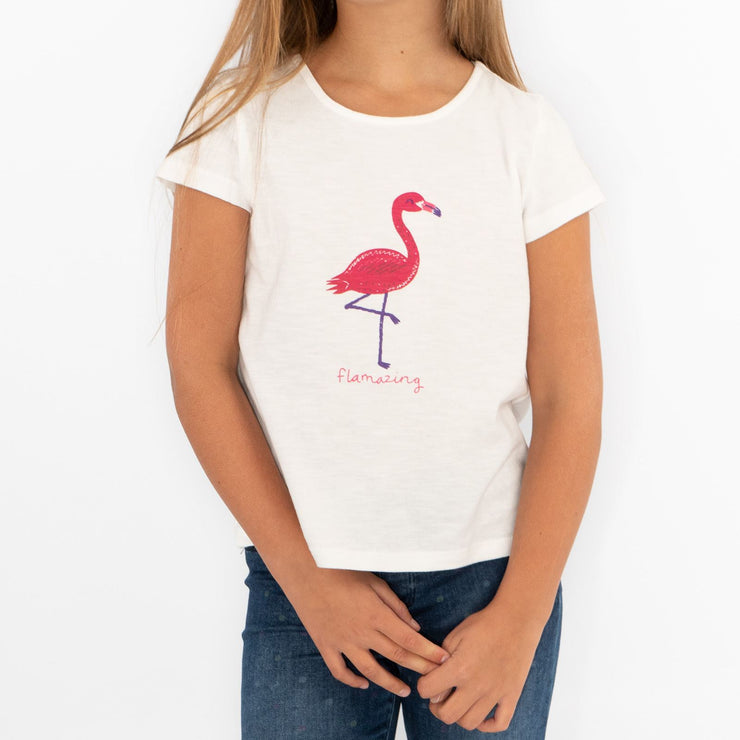 Girls Flamingo White T-Shirt Short Sleeve Tops