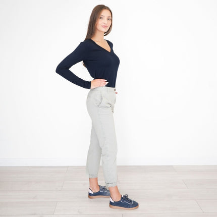 M&S Cotton Rich Tapered Ankle Grazer Chinos Grey-Quality Brands Outlet-