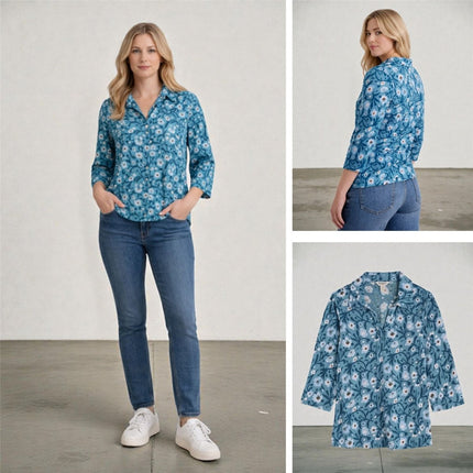 Seasalt Blue Wavecrest Shirts 3/4 Sleeve Collared - Quality Brands Outlet