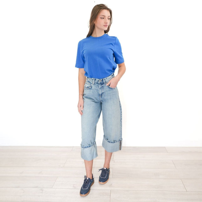 Next Crop Turn Up Jeans Wide Leg Light Blue Denim - Quality Brands Outlet