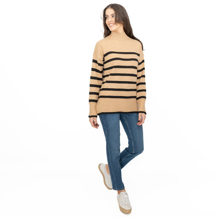 Nobodys Child Beige Striped Funnel Neck Longline Jumper - Quality Brands Outlet