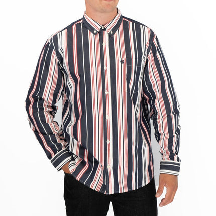 Premium Brand Long Sleeve Navy Striped Shirt-Quality Brands Outlet-
