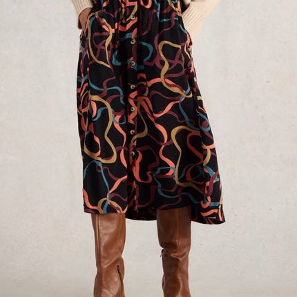White Stuff Heather Skirt Midi Black Prints-Quality Brands Outlet-