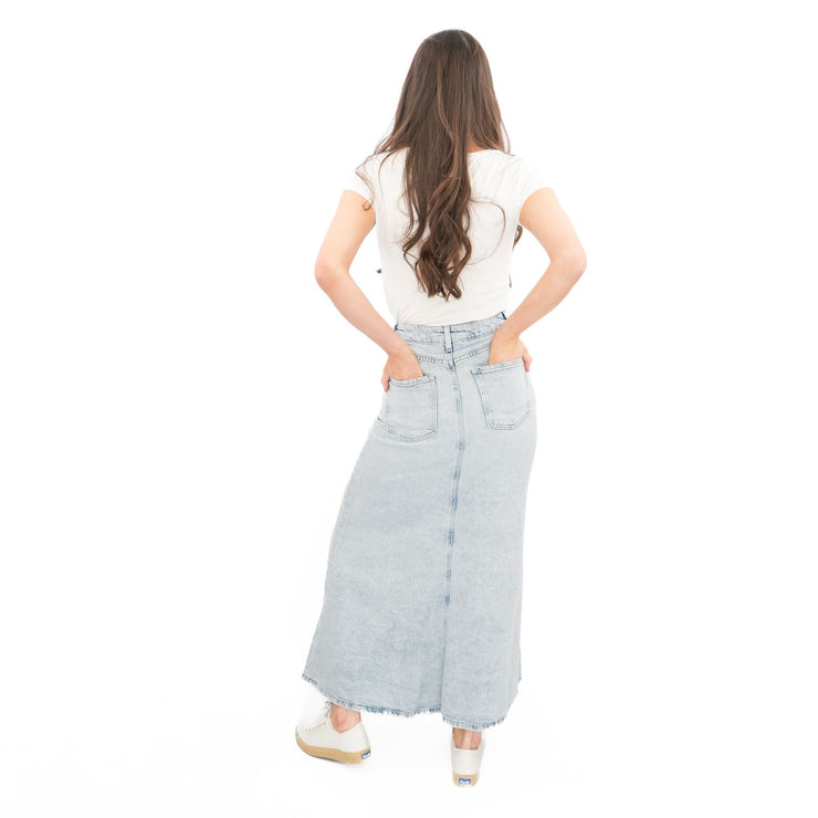 M&S Denim Maxi Skirt A - Line Cotton Lyocell - Quality Brands Outlet