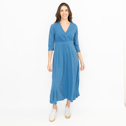 Seasalt Solid Blue Chacewater Cross Wrap Jersey Midi Dress-Quality Brands Outlet-
