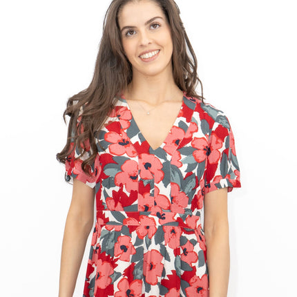 Seasalt Pink Birch Leaf Floral Short Sleeve Midi Dress-Quality Brands Outlet-
