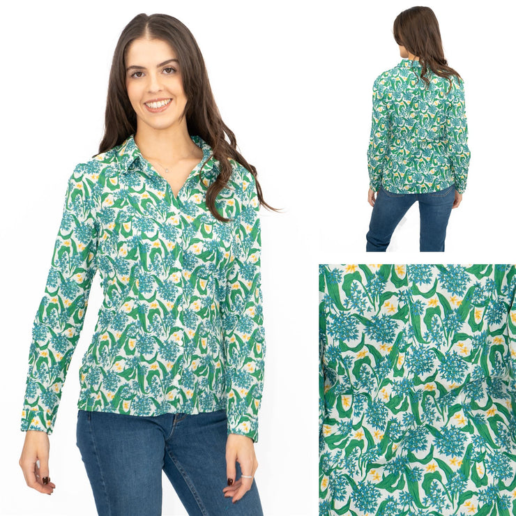 Seasalt Larissa Shirt Top Green Cotton Woodland Garlic Chalk Print - Quality Brands Outlet