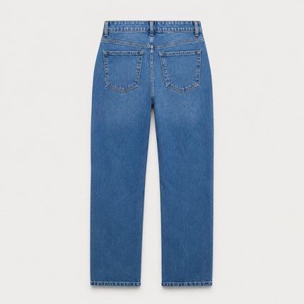 Womens Jeans Mid Rise Straight Leg Ankle Grazer Jeans – Medium Indigo Blue