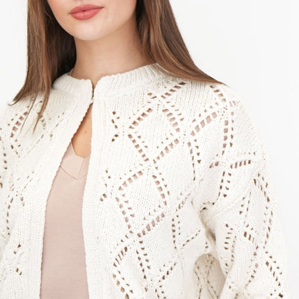 M&S Cream Open Stitch Cropped Cardigan-Quality Brands Outlet-