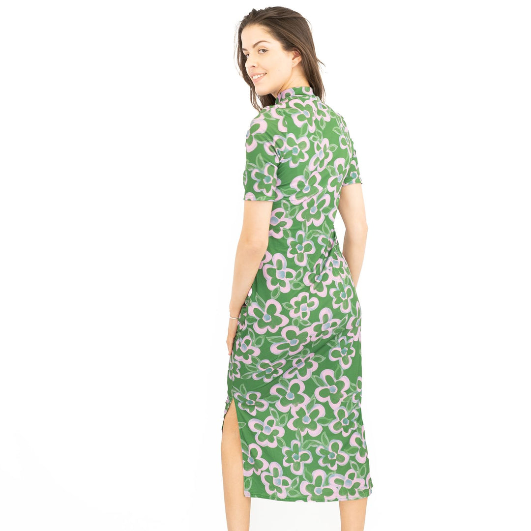 Elegant Green Floral High Neck Midi Dress - Women's Fashion Quality Brands Outlet Elegant Green Floral High Neck Midi Dress - Women's Fashion Quality Brands Outlet