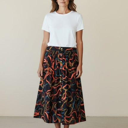 White Stuff Heather Skirt Midi Black Prints-Quality Brands Outlet-