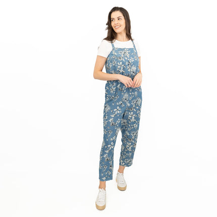 Summer Jumpsuits Blue Floral Print Sleeveless Strappy Crop Leg Elasticated Waist Playsuit