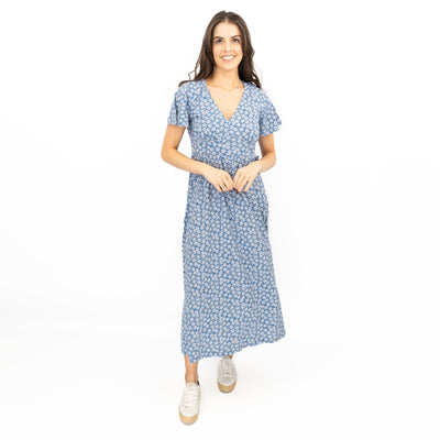 Seasalt Blue Chateaux Dress Floral Flower Net Whirl - Quality Brands Outlet