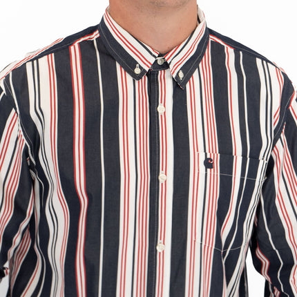 Premium Brand Long Sleeve Navy Striped Shirt-Quality Brands Outlet-