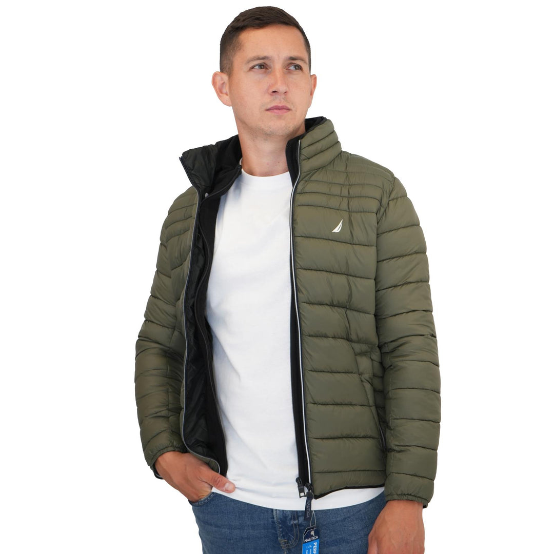 Nautica Performance Double Zip Puffer Jacket - Olive Green