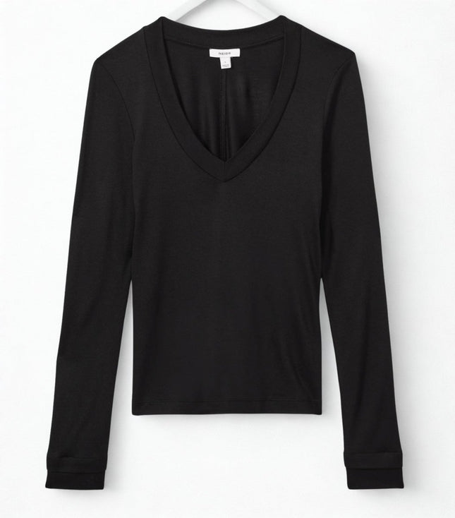 Brady V-Neck Tops Black Long Sleeve-Quality Brands Outlet-