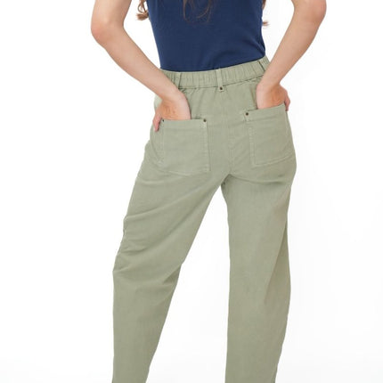 M&S Khaki Straight Leg Trousers Stretch Cotton Rich Relaxed Utility - Quality Brands Outlet