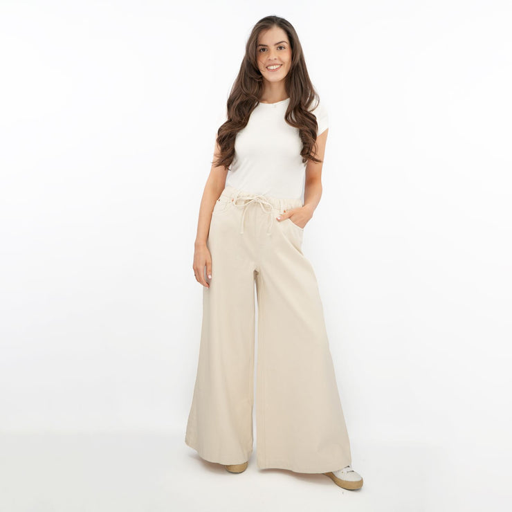 M&S Wide Leg Palazzo High Waist Jeans Ecru - Quality Brands Outlet