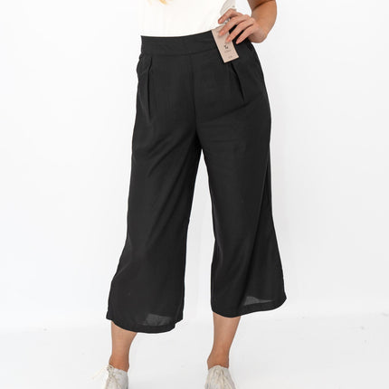 Womens Trousers Black Woven Crop Wide Leg-Quality Brands Outlet-