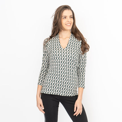 Hobbs Aimee Geometric Top Ivory Green-Quality Brands Outlet-