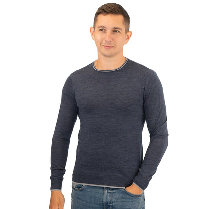 Nicole Farhi Farhi Mens Crew Neck Merino Wool Jumper Blue-Quality Brands Outlet-